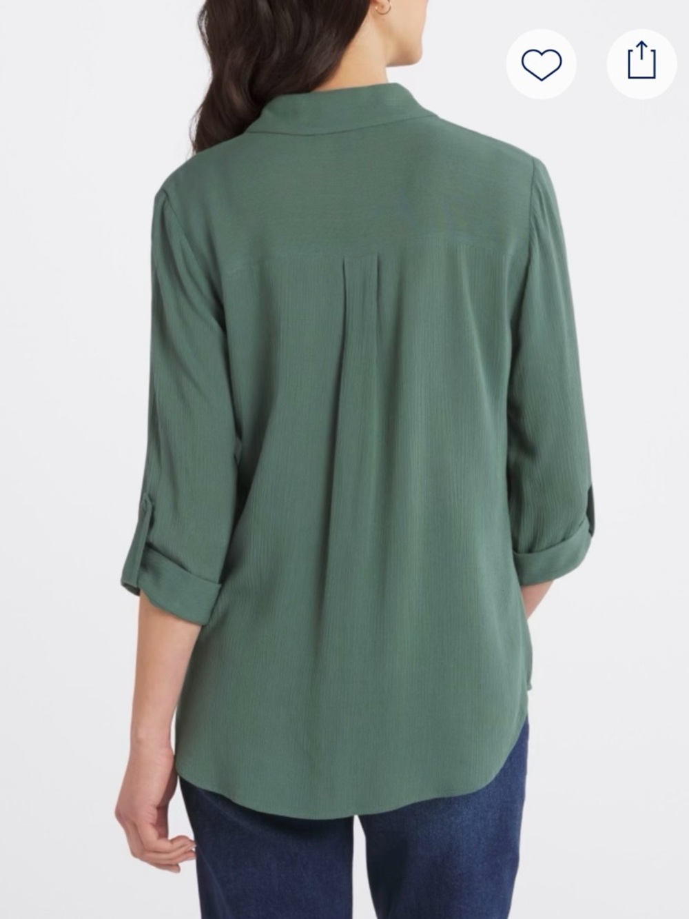 New! Button-Front Tie Hem Blouse in Sage Green - Picture 2 of 4